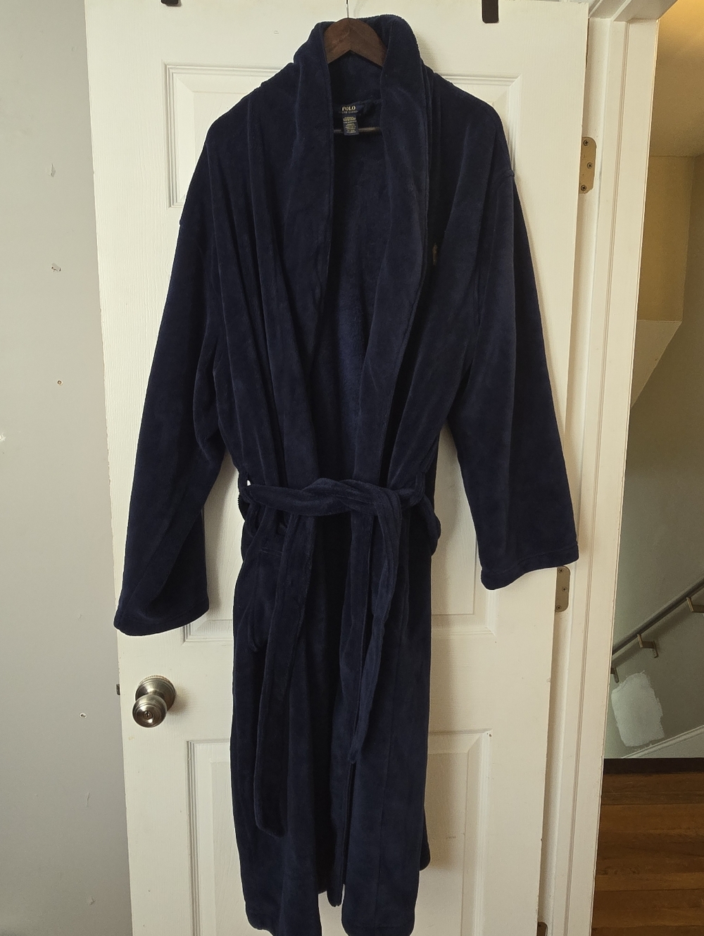 Polo by Ralph Lauren Men's XL Tall Navy Blue Plush Bath Robe with Shawl Collar